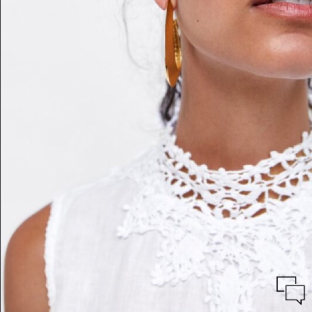 Zara Linen Crochet Lace Mock Neck Top Ivory M L - Picture 3 of 11